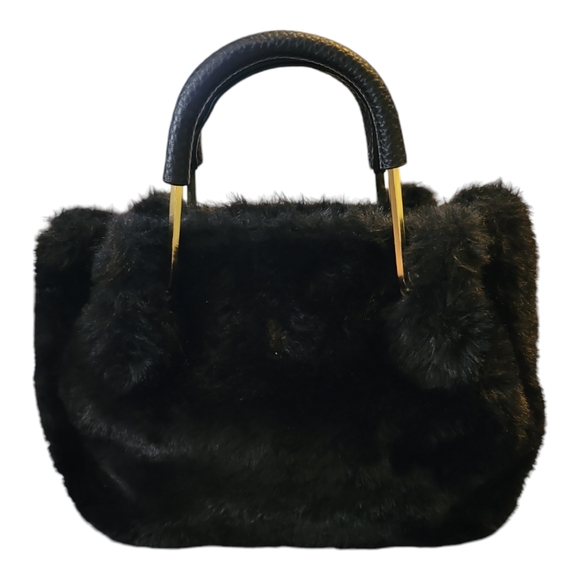 Isaac Mizrahi purse small faux fur black goth whimsigoth witchy rocker - Picture 1 of 8